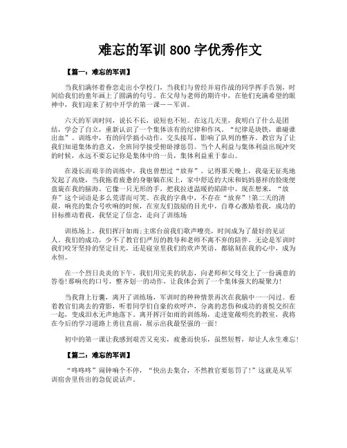 难忘的军训800字优秀作文