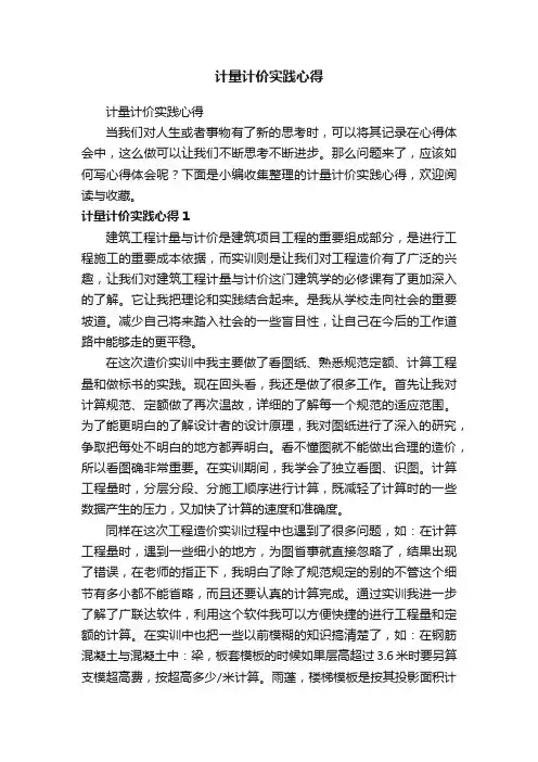 计量计价实践心得