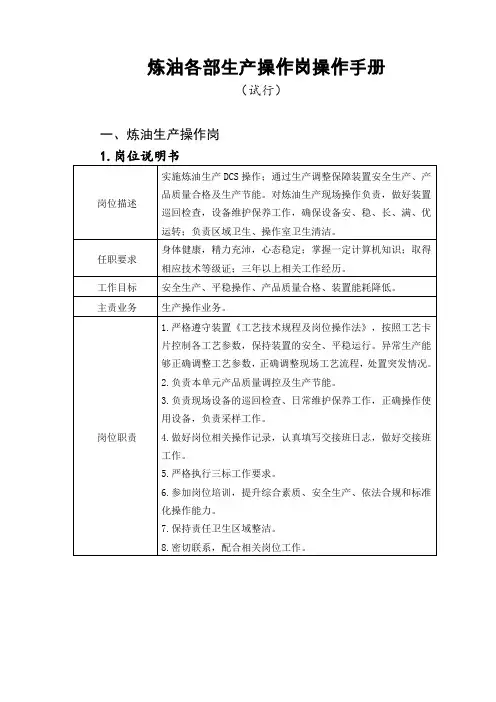 炼油各部生产操作岗操作手册