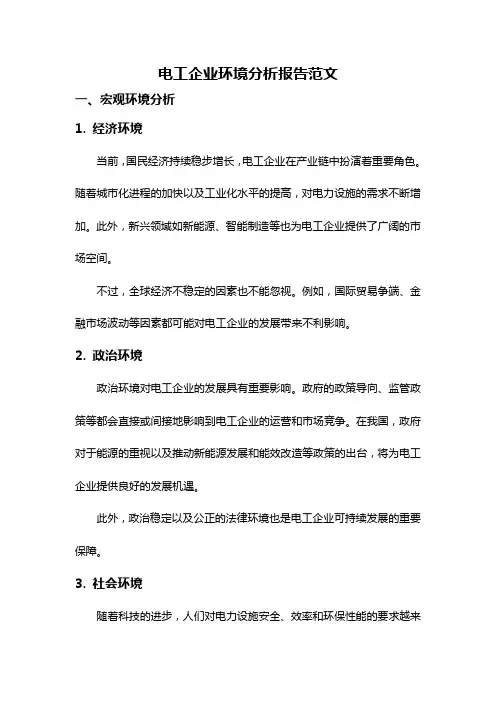 电工企业环境分析报告范文
