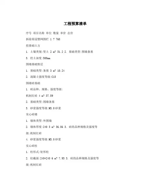 工程预算清单