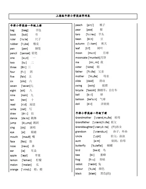 上海版小学英语牛津词汇表(带音标) (下)