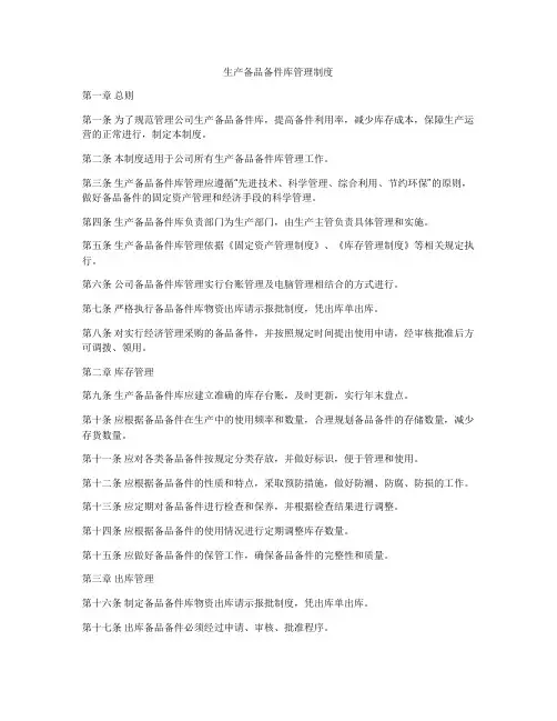 生产备品备件库管理制度