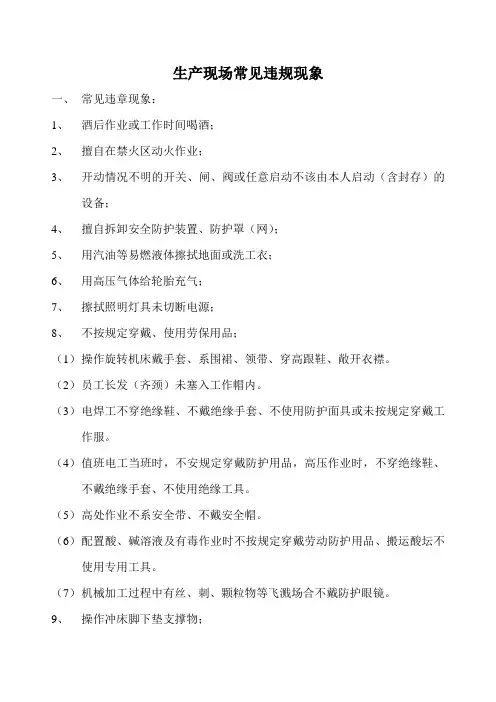 生产现场常见违规现象