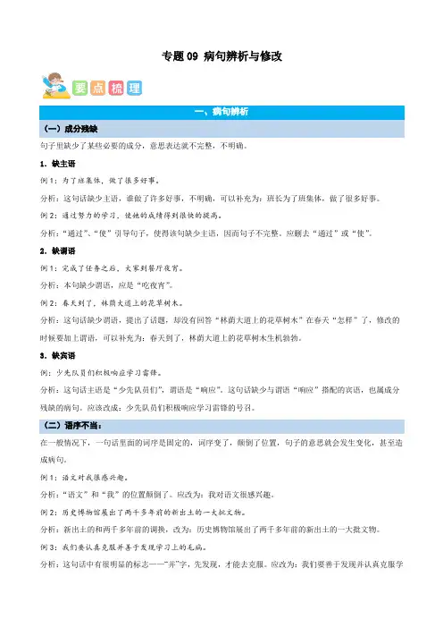 专题09病句辨析与修改-解析版-2023年四年级语文暑假专项(统编版)