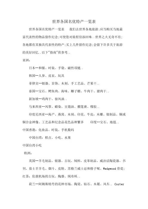 世界各国名优特产一览表