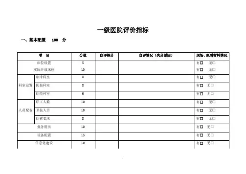 一级医院评价指标