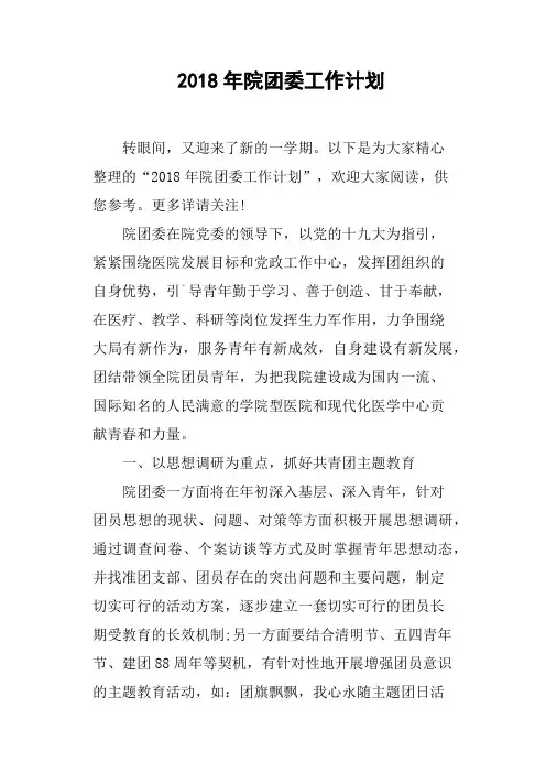 2018年院团委工作计划