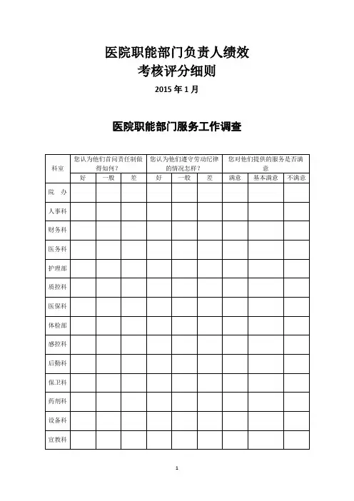 医院职能部门绩效考核方案