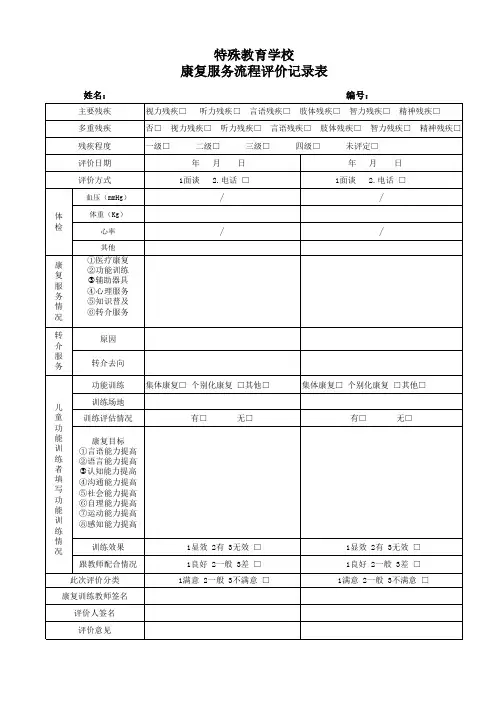 特殊教育学校康复服务流程评价记录表