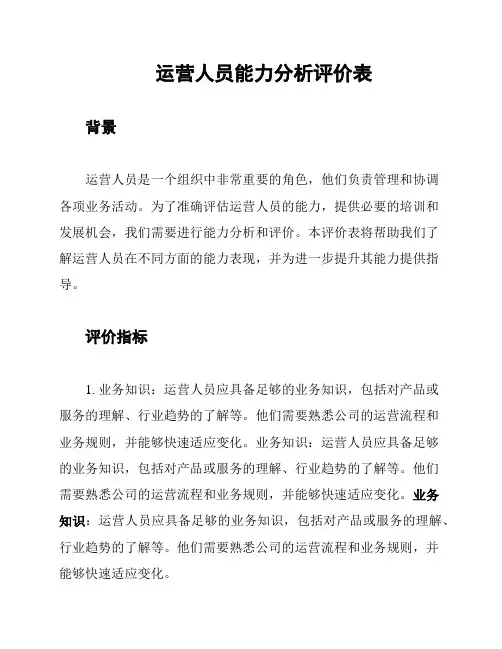 运营人员能力分析评价表