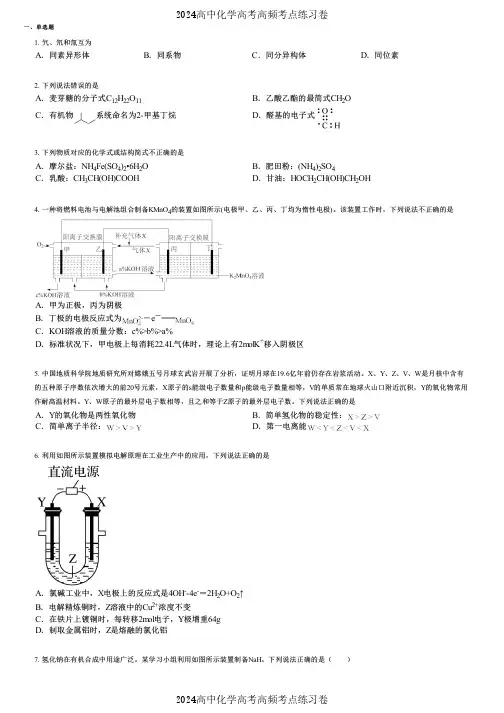 2024高中化学高考高频考点练习卷(押题版) (1671)