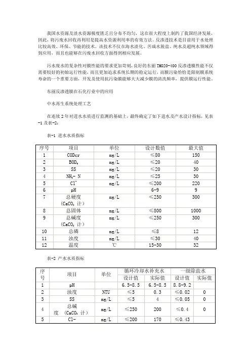 东丽的化学工业反渗透膜技术的应用程序