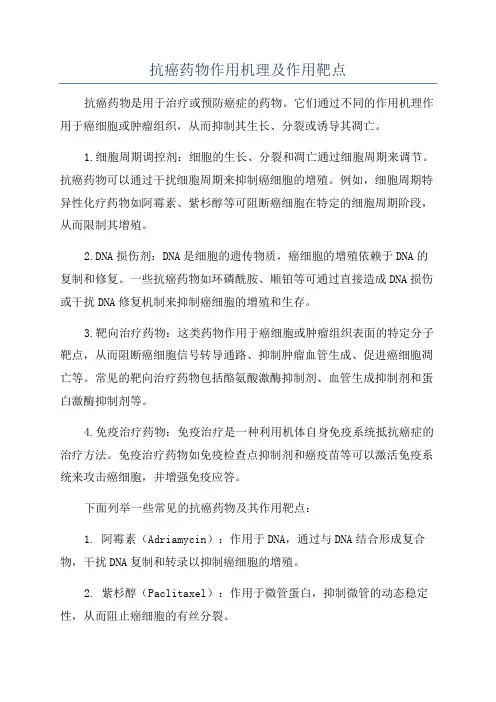 抗癌药物作用机理及作用靶点