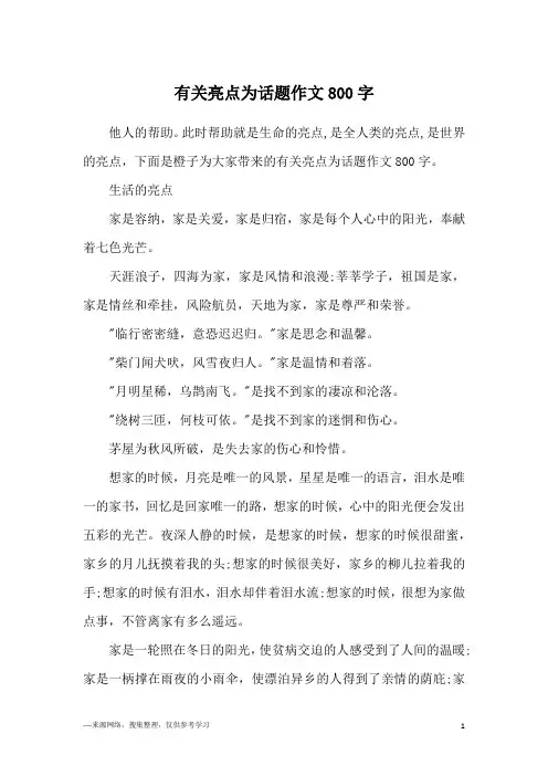 有关亮点为话题作文800字