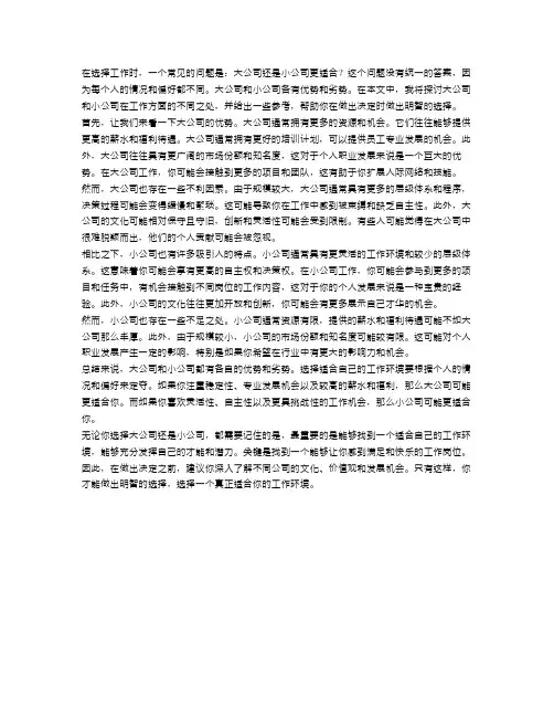 辩论：大公司还是小公司更适合工作？