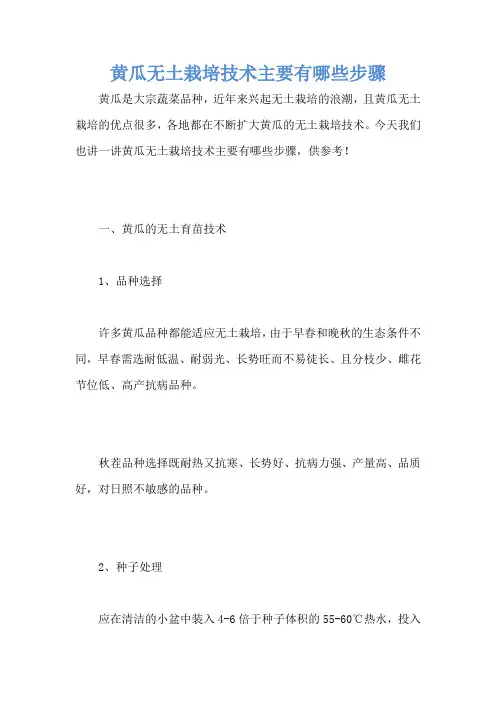 黄瓜无土栽培技术主要有哪些步骤