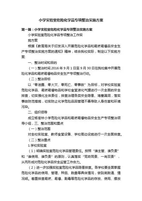 小学实验室危险化学品专项整治实施方案