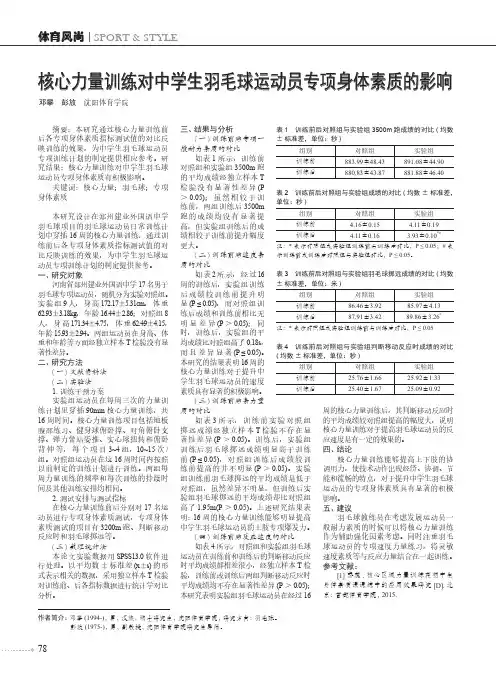 核心力量训练对中学生羽毛球运动员专项身体素质的影响