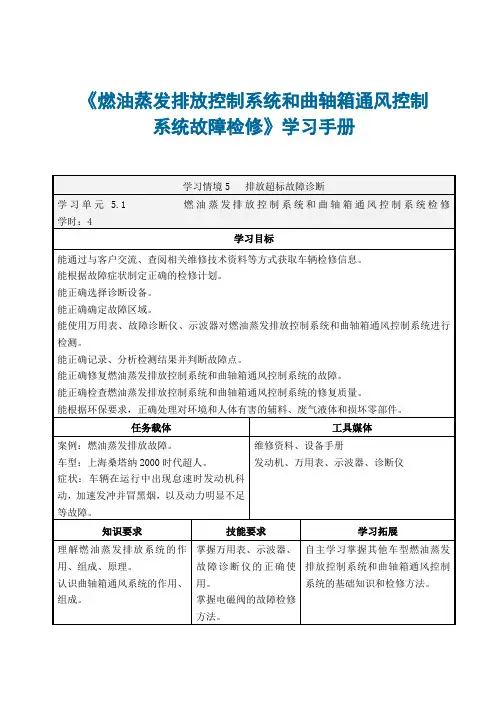 《燃油蒸发排放控制系统和曲轴箱通风控制系统检修》学习手册
