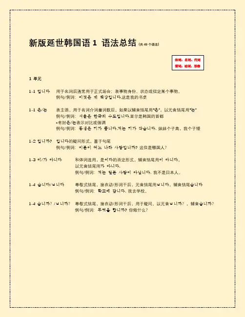 新版延世韩国语1 语法总结