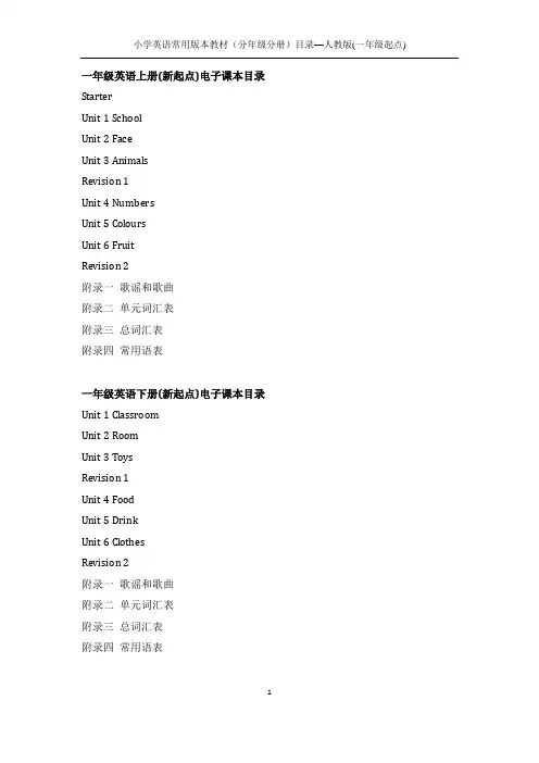 小学英语常用版本教材(分年级分册)目录—人教版(一年级起点)