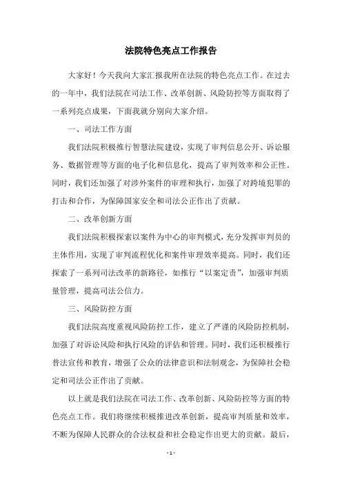 法院特色亮点工作报告
