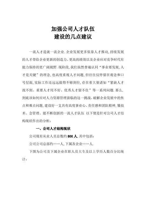 加强公司人才队伍建设的建议