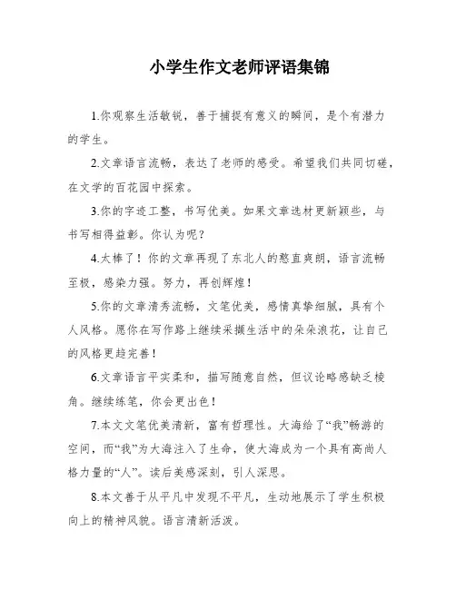 小学生作文老师评语集锦