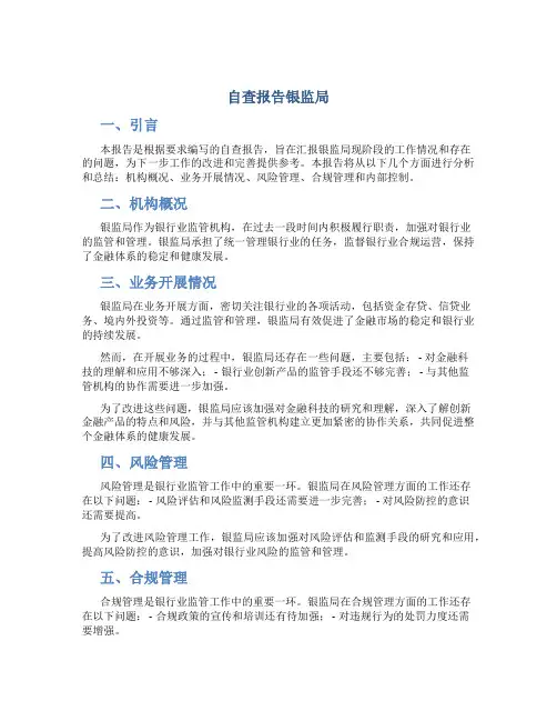 自查报告银监局