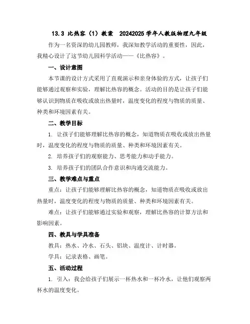 13.3比热容(1)教案2024-2025学年人教版物理九年级