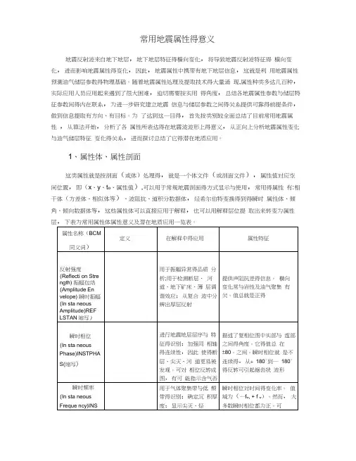 常用地震属性的意义