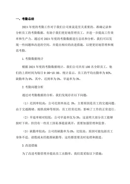 2024年度考勤总结和分析改进报告