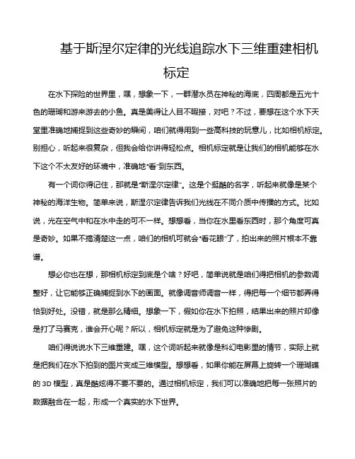 基于斯涅尔定律的光线追踪水下三维重建相机标定