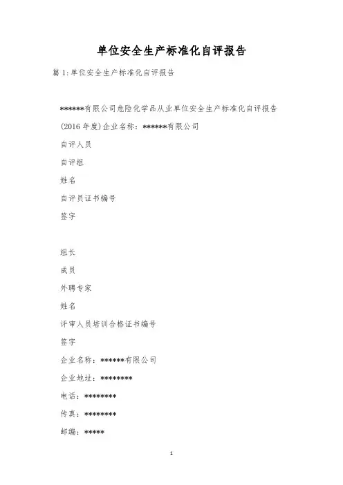 单位安全生产标准化自评报告