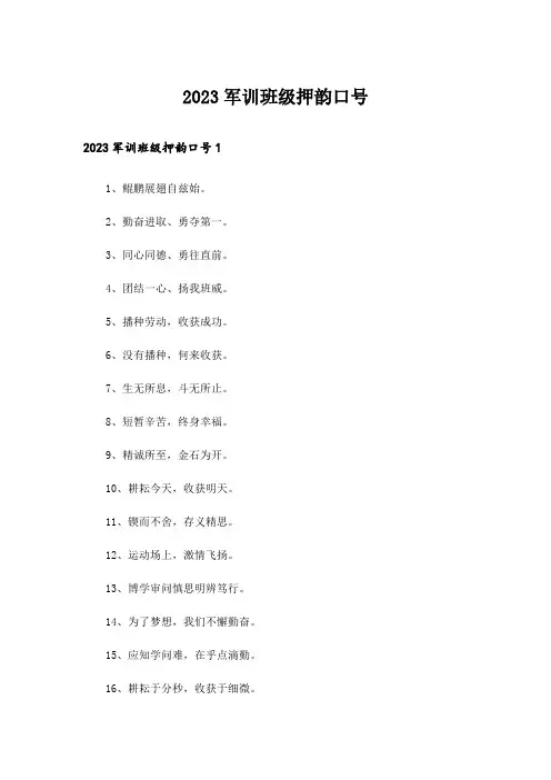 2023军训班级押韵口号