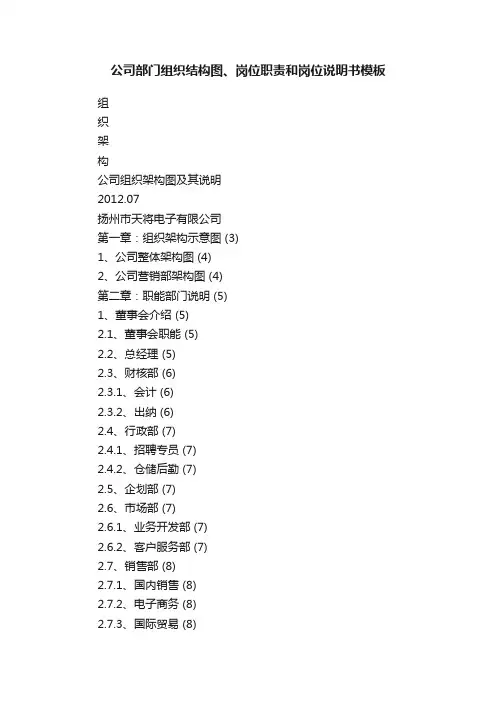 公司部门组织结构图、岗位职责和岗位说明书模板