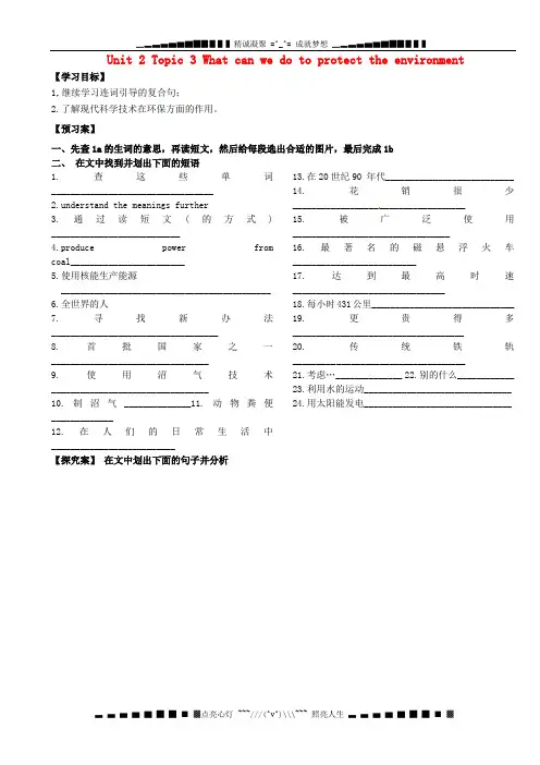 福建省南安市石井镇厚德中学九年级英语上册 Unit 2 Topic 3 What can we do to protect the environment Se