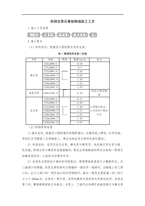 轻钢龙骨石膏板隔墙施工工艺