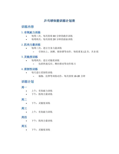 乒乓球体能训练计划表