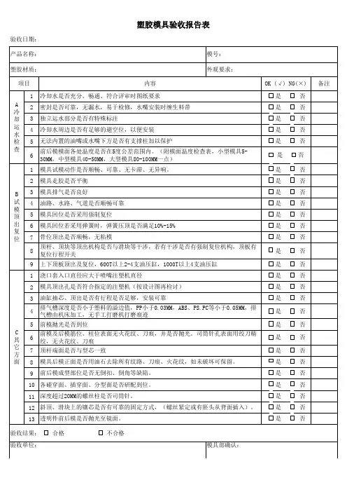塑胶模具验收报告表