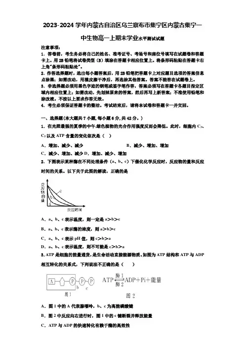 2023-2024学年内蒙古自治区乌兰察布市集宁区内蒙古集宁一中生物高一上期末学业水平测试试题含解析