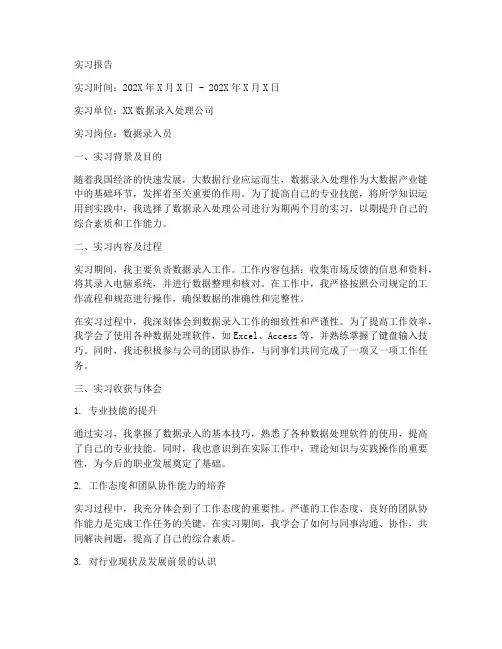 录入数据员实习报告