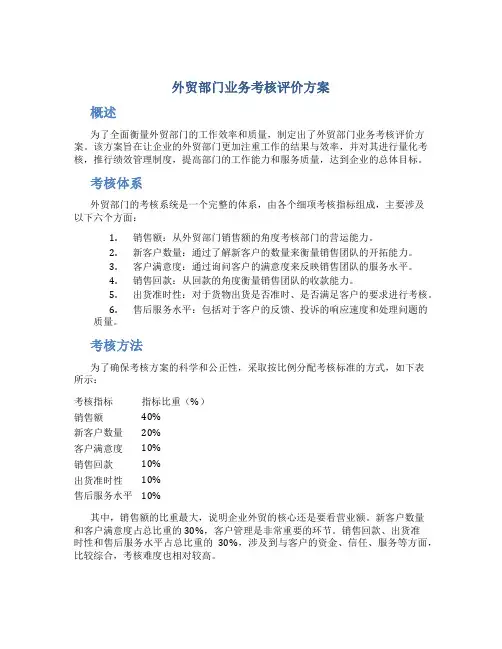 外贸部门业务考核评价方案