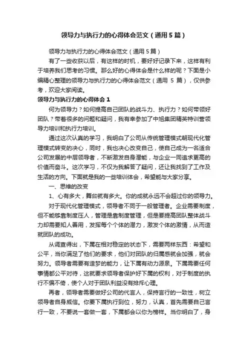领导力与执行力的心得体会范文（通用5篇）