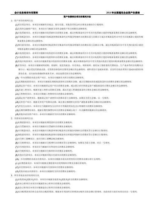 资产负债表格式以及填表说明