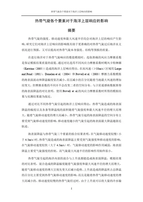 热带气旋各个要素对于海洋上层响应的影响