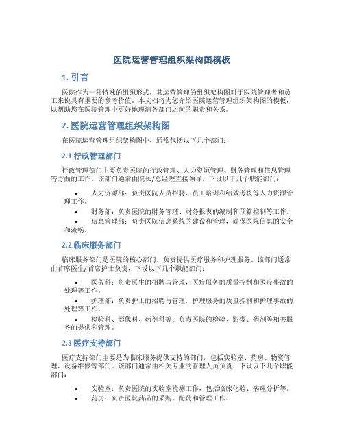 医院运营管理组织架构图模板