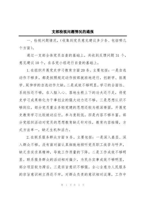 支部检视问题情况的通报