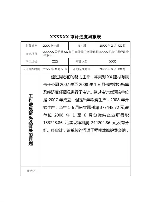 审计进度周报表
